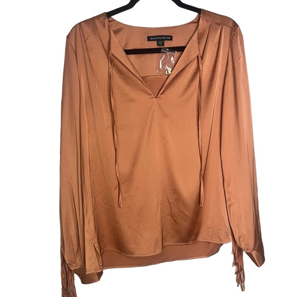 NWOT Boston Proper Satin Fringe Top - Picture 7 of 7